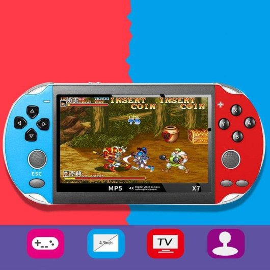 Dam Electronics X7 Retro 64 Bits 8GB Juegos Clásicos Pantalla 4,3 Pulgadas Azul/Roja