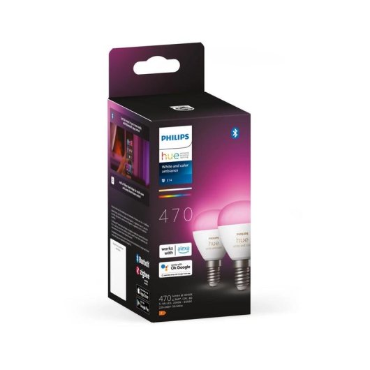Bombilla inteligente Philips Hue Blanco y Color E14 P45 Paquete de 2