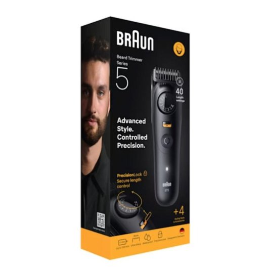 Cortapelos Braun BeardTrimmer 9 BT5520 Inalámbrico 120min 40 Longitudes 4 Peines Resistente al Agua Carga Rápida