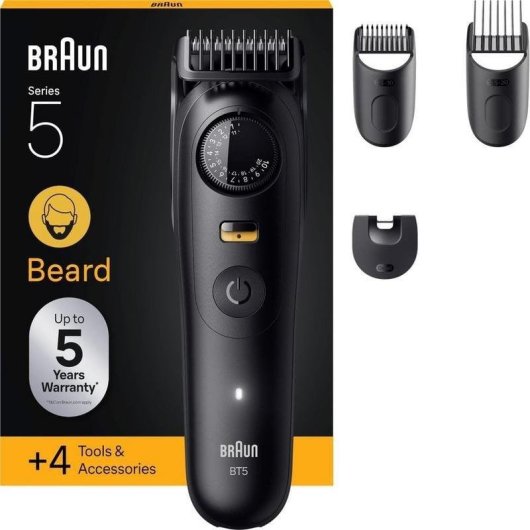 Máquina de Cortar Cabelo Braun BeardTrimmer 9 BT5520 Sem Fios 120min 40 Comprimentos 4 Pentes À Prova de Água
