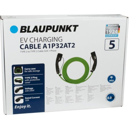 Cable de charge Blaupunkt A1P32AT2 Vert Type 2 8 m 7,4 kW