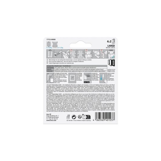 Almohadilla di fissaggio Tesa Powerstrips CLICK L Bianco Interno 7,2 kg 20x85 mm 8 unità