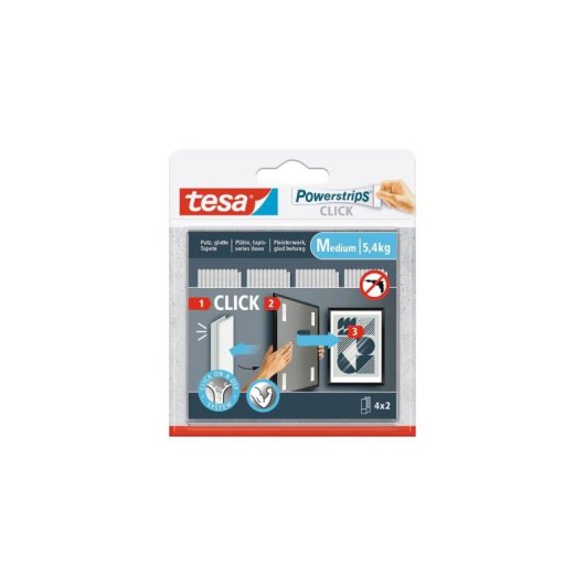 Almohadilla de fijación Tesa Powerstrips CLICK M Blanco Interior 5,4 kg 20x80 mm 8 unidades