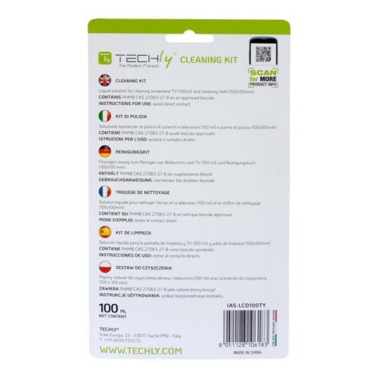 Kit de limpieza Techly IAS-LCD100TY Portátil 100 ml Microfibra Azul