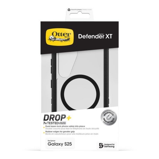 Funda para móvil OtterBox Defender XT Cover plástico negro transparente con imanes para Galaxy S25