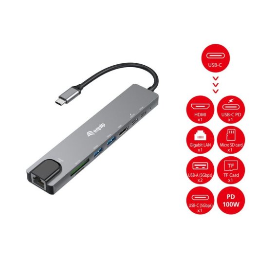 Base Replikator für Ports Equip 133497 USB-C 100 W Ethernet 1000 Mbit/s