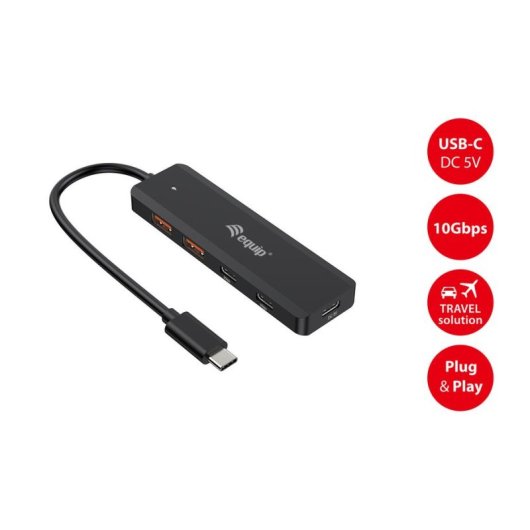 Hub Equip 4 ports 10 Gbps USB 3.2 Gen 2 modèle 128966 compact noir