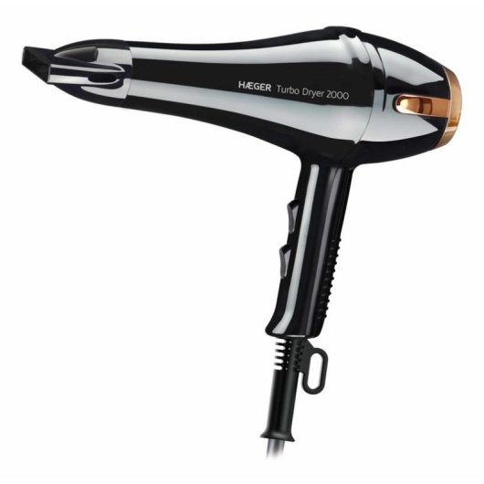 Secador de Pelo con Difusor Haeger Turbo Dryer 2000 2000W 3 Temperaturas 2 Velocidades Accesorios Negro Cobre