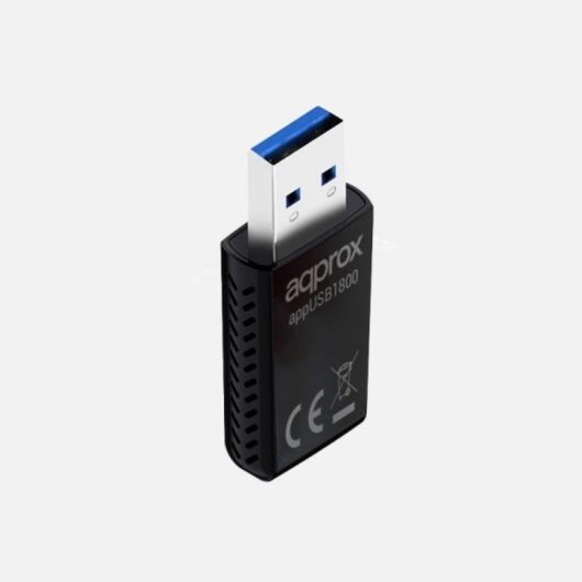 Tarjeta de Red Approx APPUSB1800 USB 3.0 Wi-Fi 6 1800 Mbps Doble Banda Negra