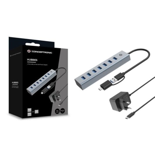 Hub Conceptronic 7 porte 5000 Mbit/s HUBBIES21GP con adattatore USB-C