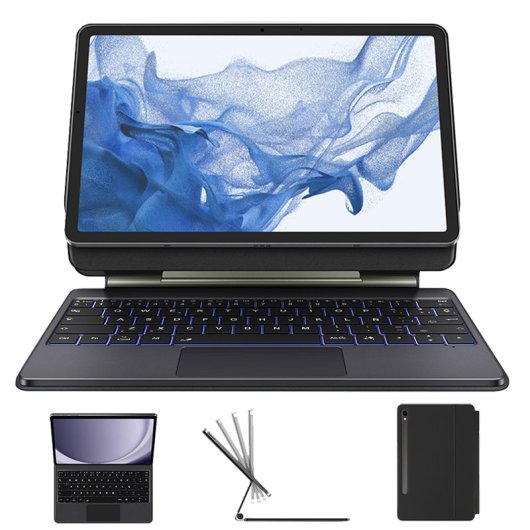 Teclado Samsung Magic Keyboard Con Trackpad Para  Samsung Galaxy Tab S7?s8?s9?s9 Pe Black Faux Leather Bluetooth Keyboar