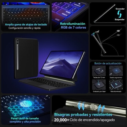 Teclado Samsung Magic Keyboard Con Trackpad Para  Samsung Galaxy Tab S7?s8?s9?s9 Pe Black Faux Leather Bluetooth Keyboar