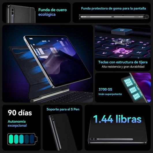 Teclado Samsung Magic Keyboard Con Trackpad Para  Samsung Galaxy Tab S7?s8?s9?s9 Pe Black Faux Leather Bluetooth Keyboar