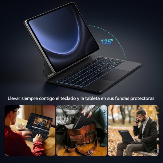 Teclado Samsung Magic Keyboard Con Trackpad Para  Samsung Galaxy Tab S7?s8?s9?s9 Pe Black Faux Leather Bluetooth Keyboar