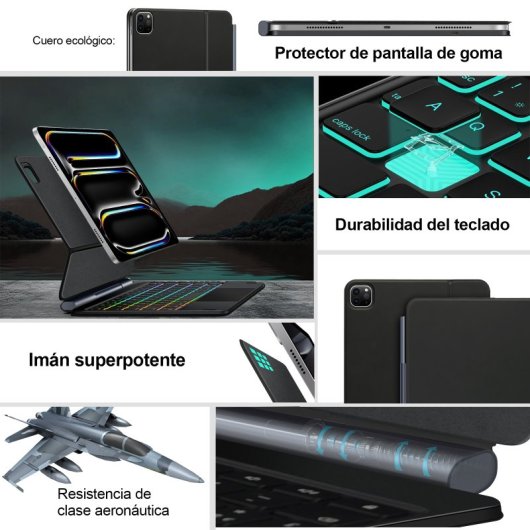Funda Con Teclado Mágico Para Ipad Pro 11 2024?m4?\pad Pro 11 2025?m5? Black Faux  Con Trackpad Para