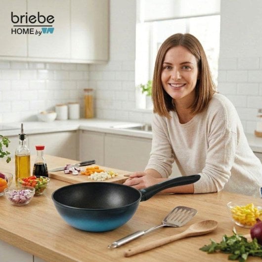 Wok Induzione Acciaio Forgiato 26cm Antiaderente Briebe Mare Blu