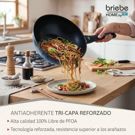 Wok Induzione Acciaio Forgiato 26cm Antiaderente Briebe Mare Blu