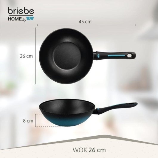 Wok Induzione Acciaio Forgiato 26cm Antiaderente Briebe Mare Blu