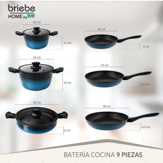 Pentola Induzione Accio Forgiato 9 Pezzi Antiaderente Senza PFOA Briebe Mare Blu