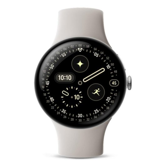Google Pixel Watch 4 Bluetooth GPS NFC 45mm AMOLED Argent Beige S/L Étanche IP68 SpO2 Pulsomètre