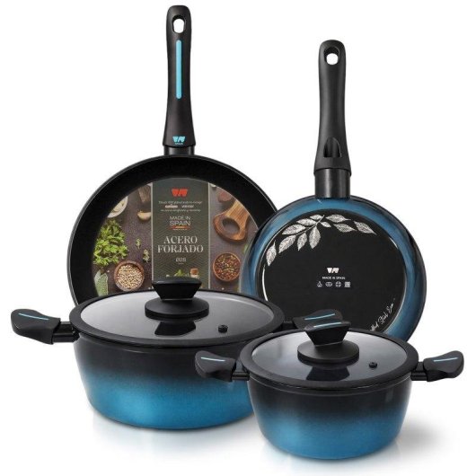 Set Cucina Induzione Acciaio Forgiato Briebe Mare 6 Pezzi Antiaderente Senza PFOA