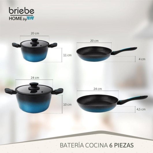 Set Cucina Induzione Acciaio Forgiato Briebe Mare 6 Pezzi Antiaderente Senza PFOA