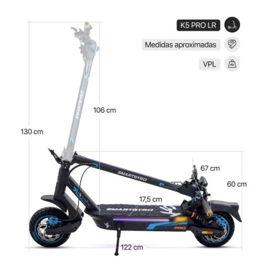 Patinete eléctrico Smartgyro K5 Pro LR 900W Autonomía 75km Ruedas 10" Negro
