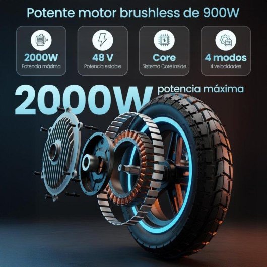 Patinete eléctrico Smartgyro K5 Pro 900W Autonomía 60km Ruedas 10" Tubeless Negro Azul Púrpura