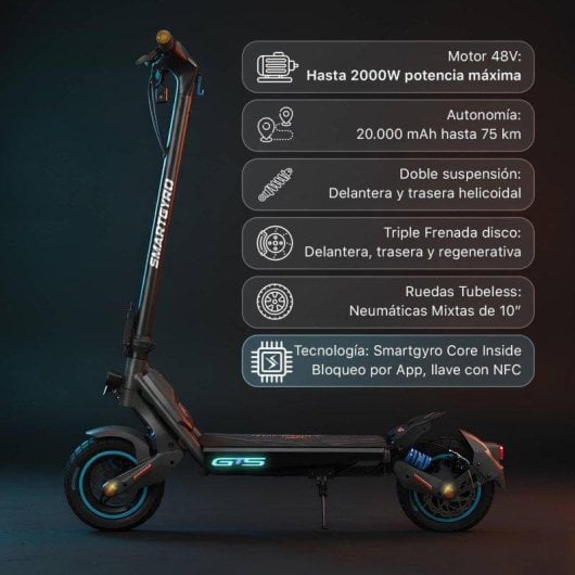 Patinete eléctrico Smartgyro Rockway GTS 1000W Autonomía 75km Ruedas 10" Negro