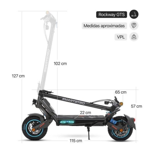 Patinete eléctrico Smartgyro Rockway GTS 1000W Autonomía 75km Ruedas 10" Negro