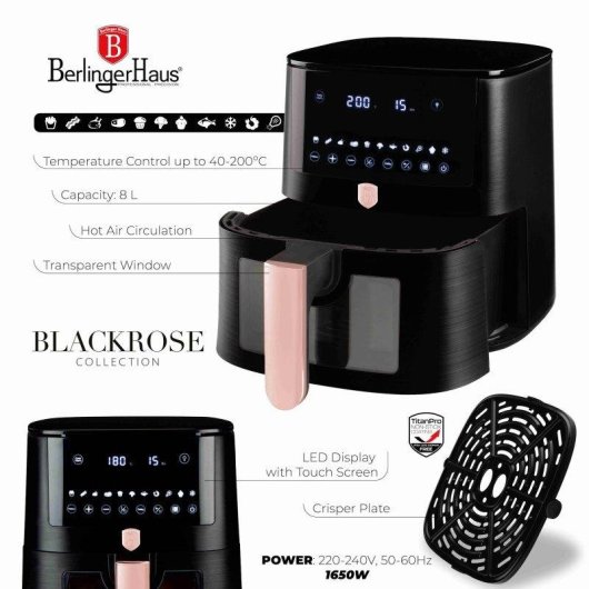 Freidora de Aire Berlinger Haus Black Rose 8L 1650W Control Digital