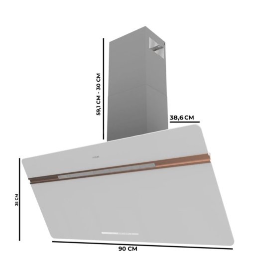 Hotte aspirante Bolero Flux DT 907500 90cm Recirculation avec WiFi et contrôle tactile, design moderne