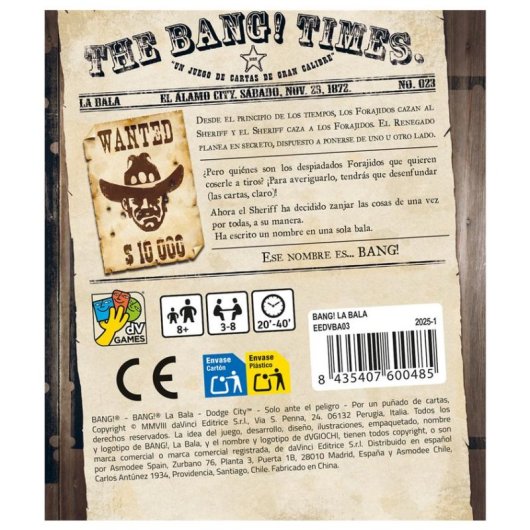 Kartenspiel Asmodee Bang! La Bala 8+ 40 min