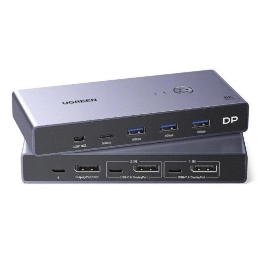 Interruptor KVM Ugreen Cm695 8K Ultra HD con 3x USB-A y 3x USB-C