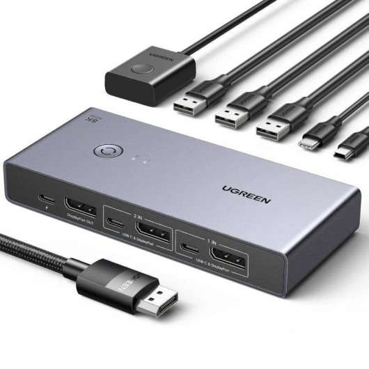 Interruptor KVM Ugreen Cm695 8K Ultra HD con 3x USB-A y 3x USB-C