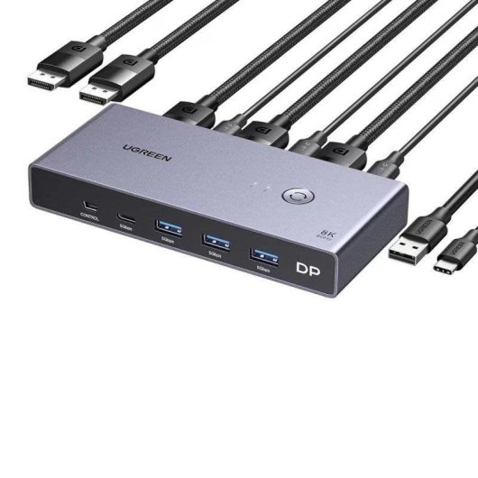 Interruptor KVM Ugreen Cm695 8K Ultra HD con 3x USB-A y 3x USB-C