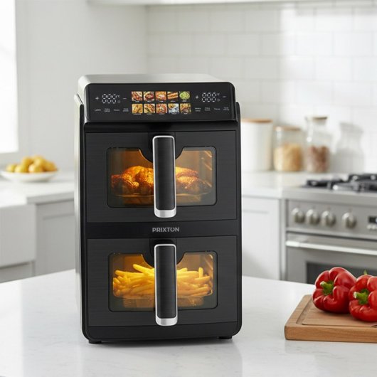 Freidora de Aire Prixton Cook Organics Vertical 10L 2600W Doble Cesta LED Táctil