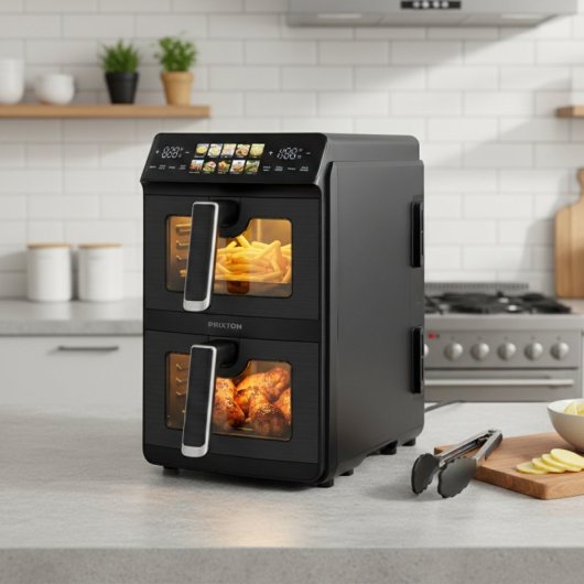 Freidora de Aire Prixton Cook Organics Vertical 10L 2600W Doble Cesta LED Táctil