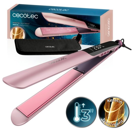 Plancha de Pelo Cerámica Cecotec Lisse Keratin Essence 230ºC 6 Ajustes Autoapagado Bolsa de Viaje Rosa