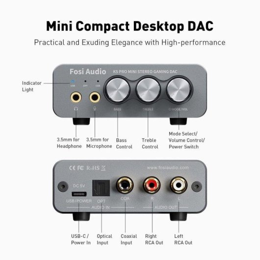 DAC Fosi Audio K5 Pro USB-C/Koaxial/Optisch 3,5 mm RCA Für Spiele