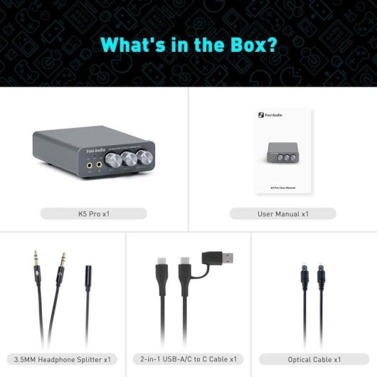 DAC Fosi Audio K5 Pro USB-C/Koaxial/Optisch 3,5 mm RCA Für Spiele