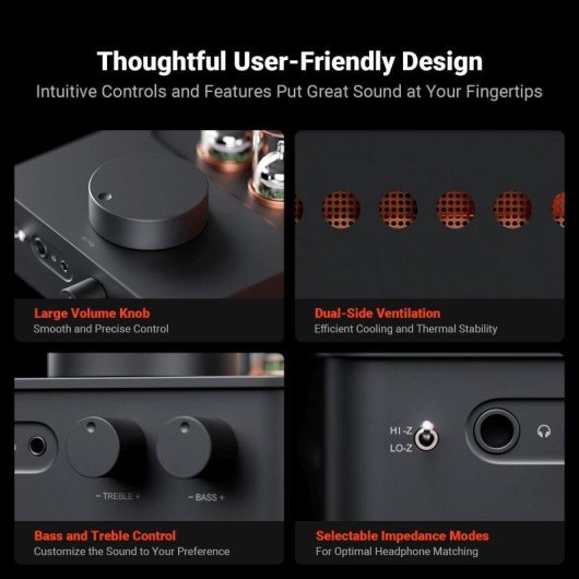 Amplificador de Auscultadores Hi-Fi Válvulas Fosi Audio GR70 RCA Preto