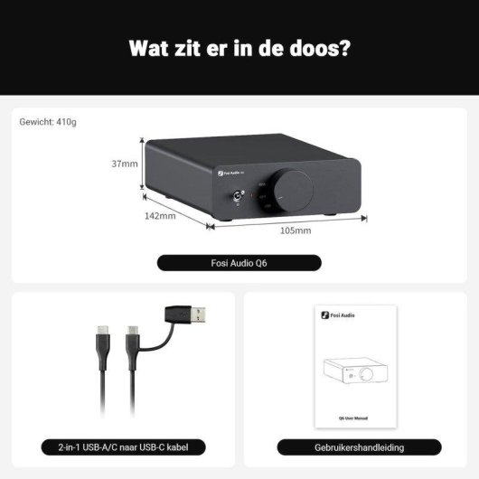 DAC Fosi Audio Q6 Mini USB-C, Óptico/Coaxial, RCA + Sub, 32 Bits/768 kHz