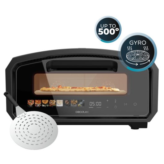 Minibackofen Cecotec Pizza&co 500 Gyro Drehstein 500°C Touch 8 Programme Schwarz
