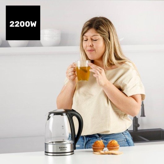 Hervidor de Agua Taurus Aroa Glass 2200W 1,7L Base 360°