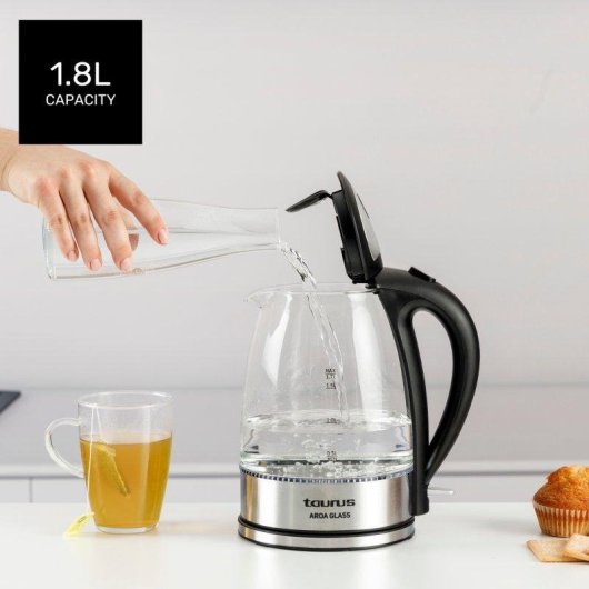 Hervidor de Agua Taurus Aroa Glass 2200W 1,7L Base 360°