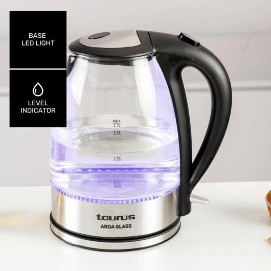 Hervidor de Agua Taurus Aroa Glass 2200W 1,7L Base 360°