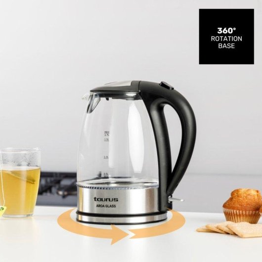 Hervidor de Agua Taurus Aroa Glass 2200W 1,7L Base 360°