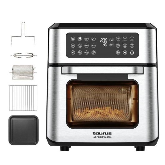 Freidora de Aire Taurus Air Fry Digital Grill 12L 1800W con 12 Programas y Eje Asador