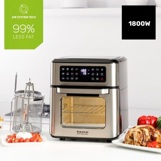 Freidora de Aire Taurus Air Fry Digital Grill 12L 1800W con 12 Programas y Eje Asador